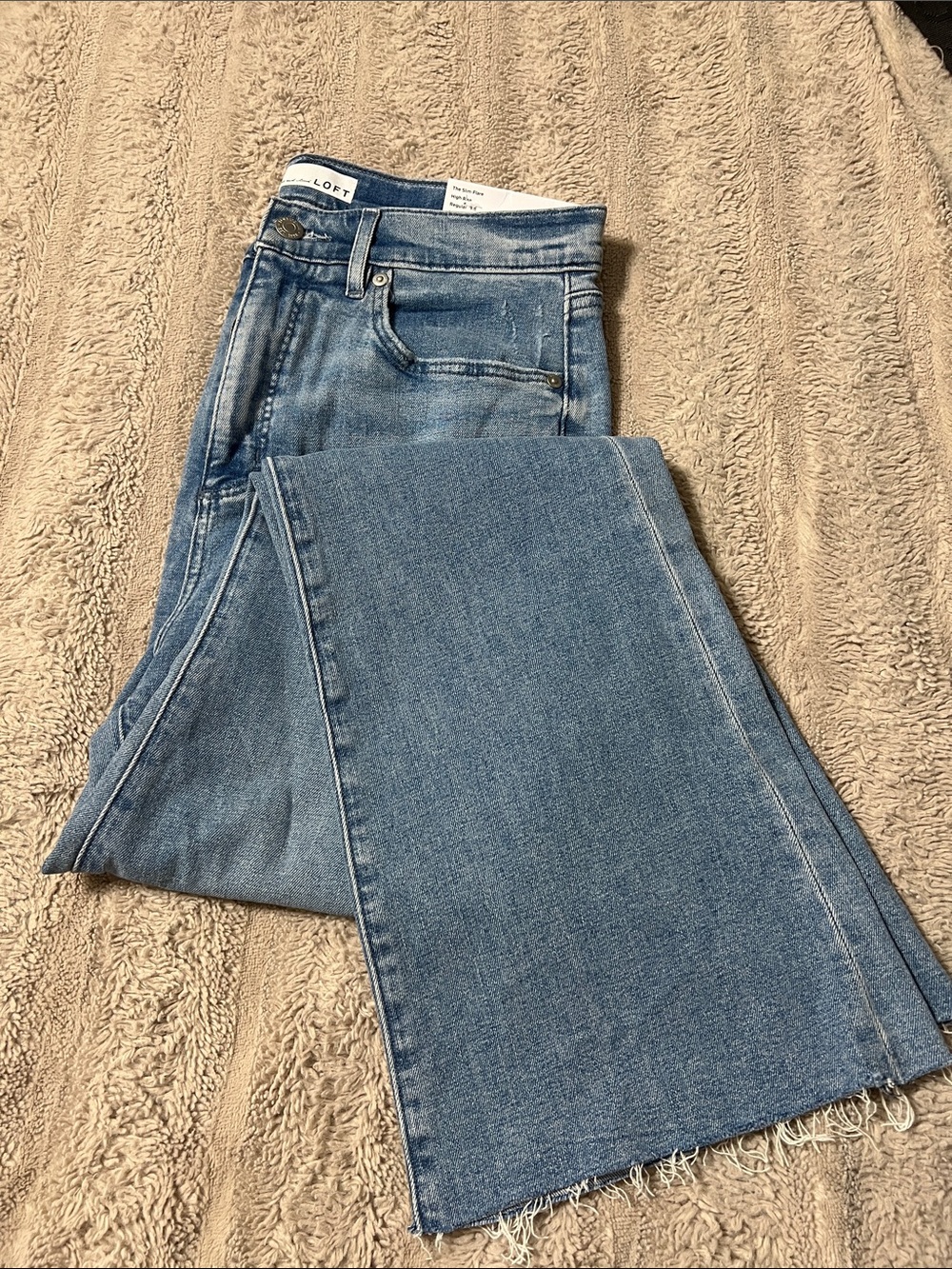 LOFT Light Blue Flare-Leg Jeans with Raw Hem